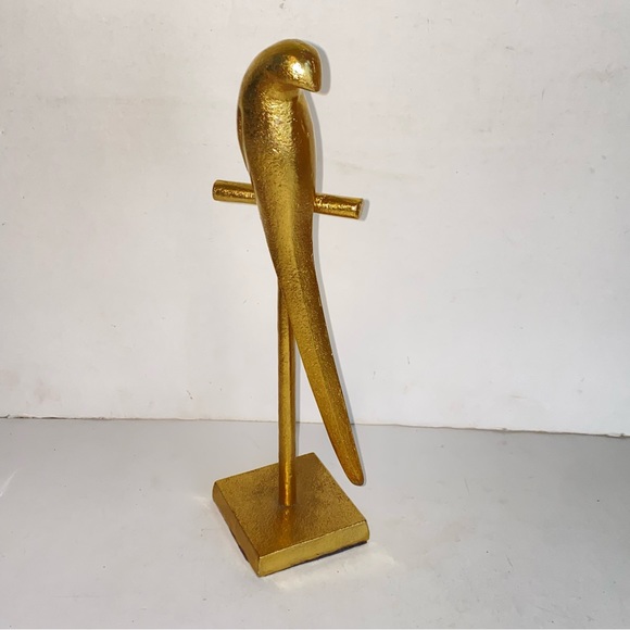 Vintage Gold Metal Parrot Bird On Perch 13" Table Top Sculpture - Picture 14 of 15